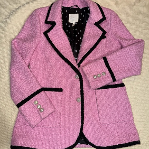 Avec Les Filles Jackets & Blazers - Anthro Avec Les Filles Pink Tweed Blazer – Black Trim, Size M
